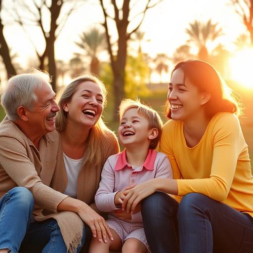 Heartwarming portrait of a family laughing together in a park